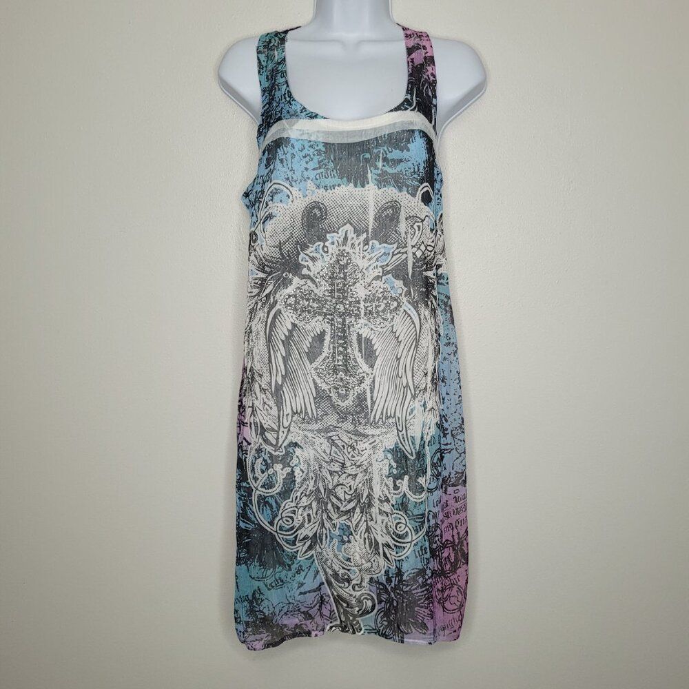 Vintage y2k punk cyber grunge emo cross graffiti racer back short dress large
